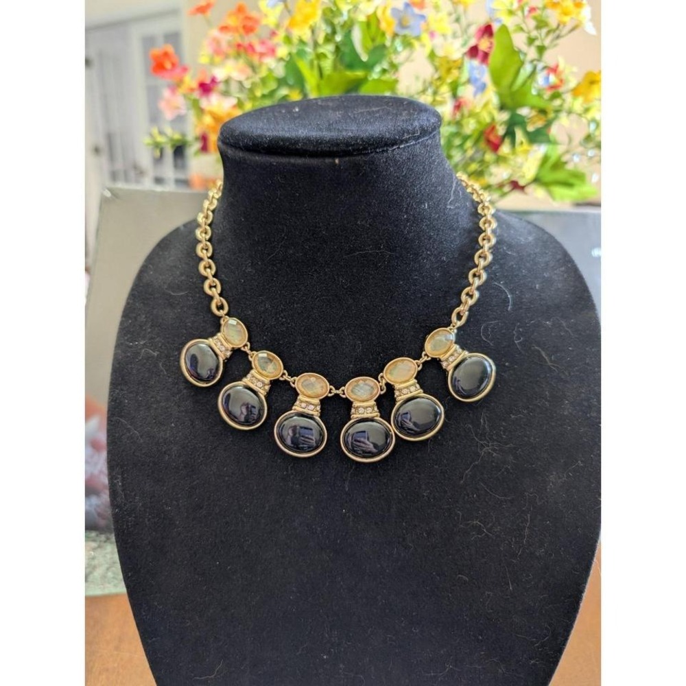 Dana Buchanan Gold Tone Oval Frosted Gum Metal white & Black Beaded Necklace